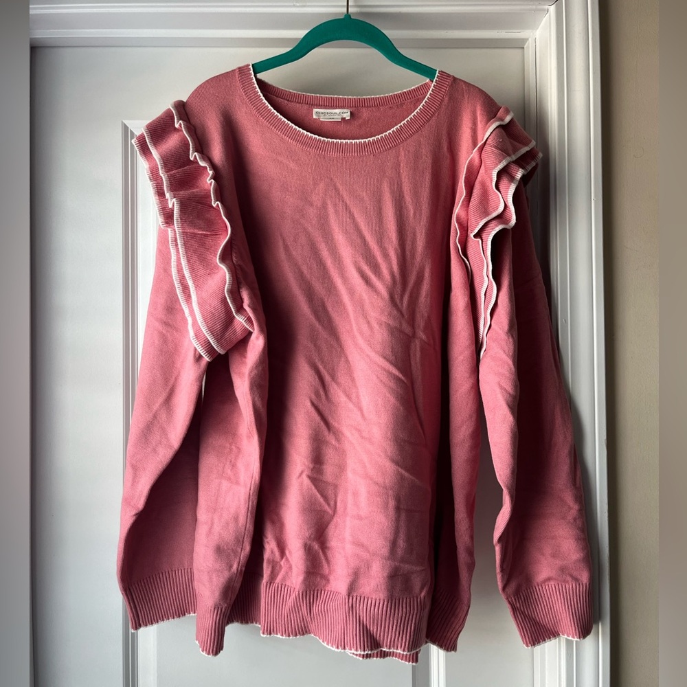 Chic Soul Pink Ruffle Sweater
